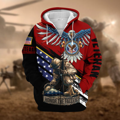 Premium Honor The Fallen US Veteran Zip Hoodie