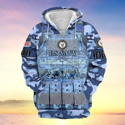 Unique Camo Soldiers Multiservice US Veteran Zip Hoodie