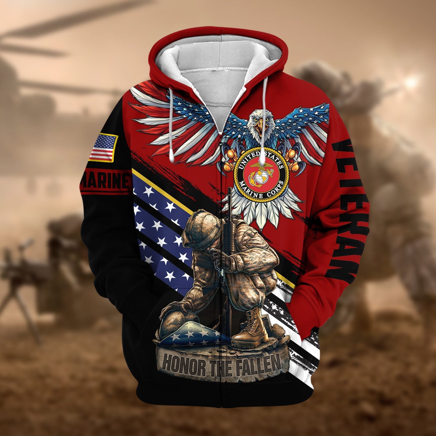Premium Honor The Fallen US Veteran Zip Hoodie
