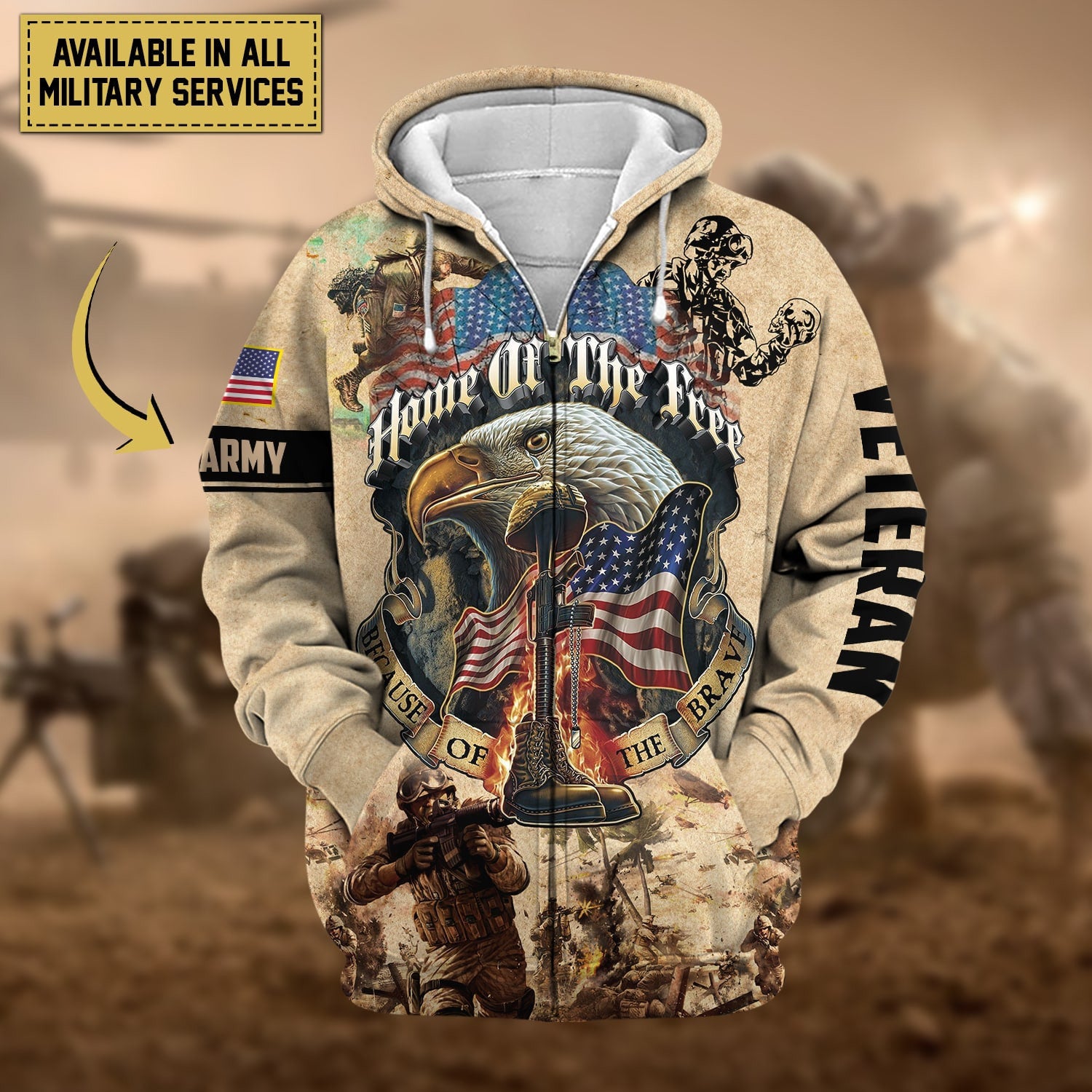 Premium Home Of The Free US Veteran Zip Hoodie