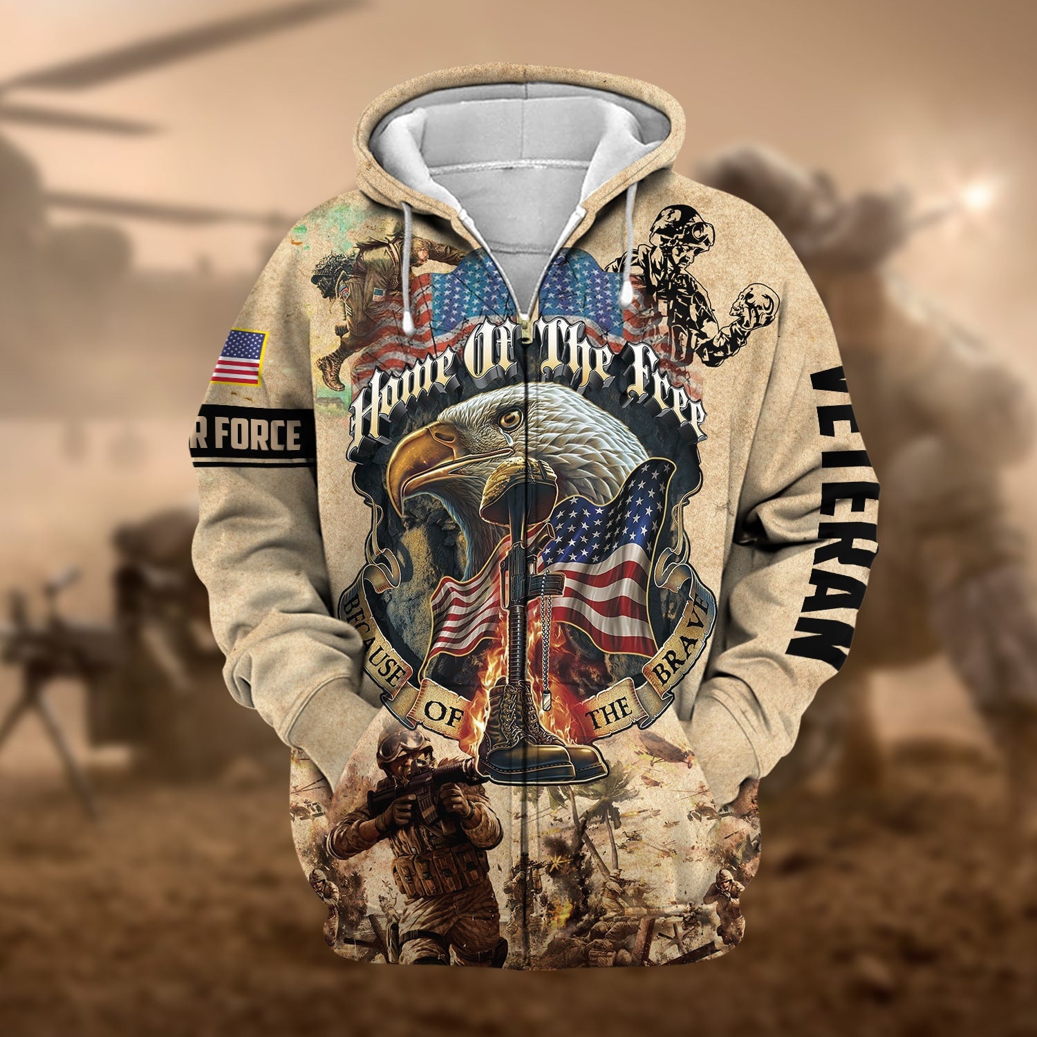 Premium Home Of The Free US Veteran Zip Hoodie