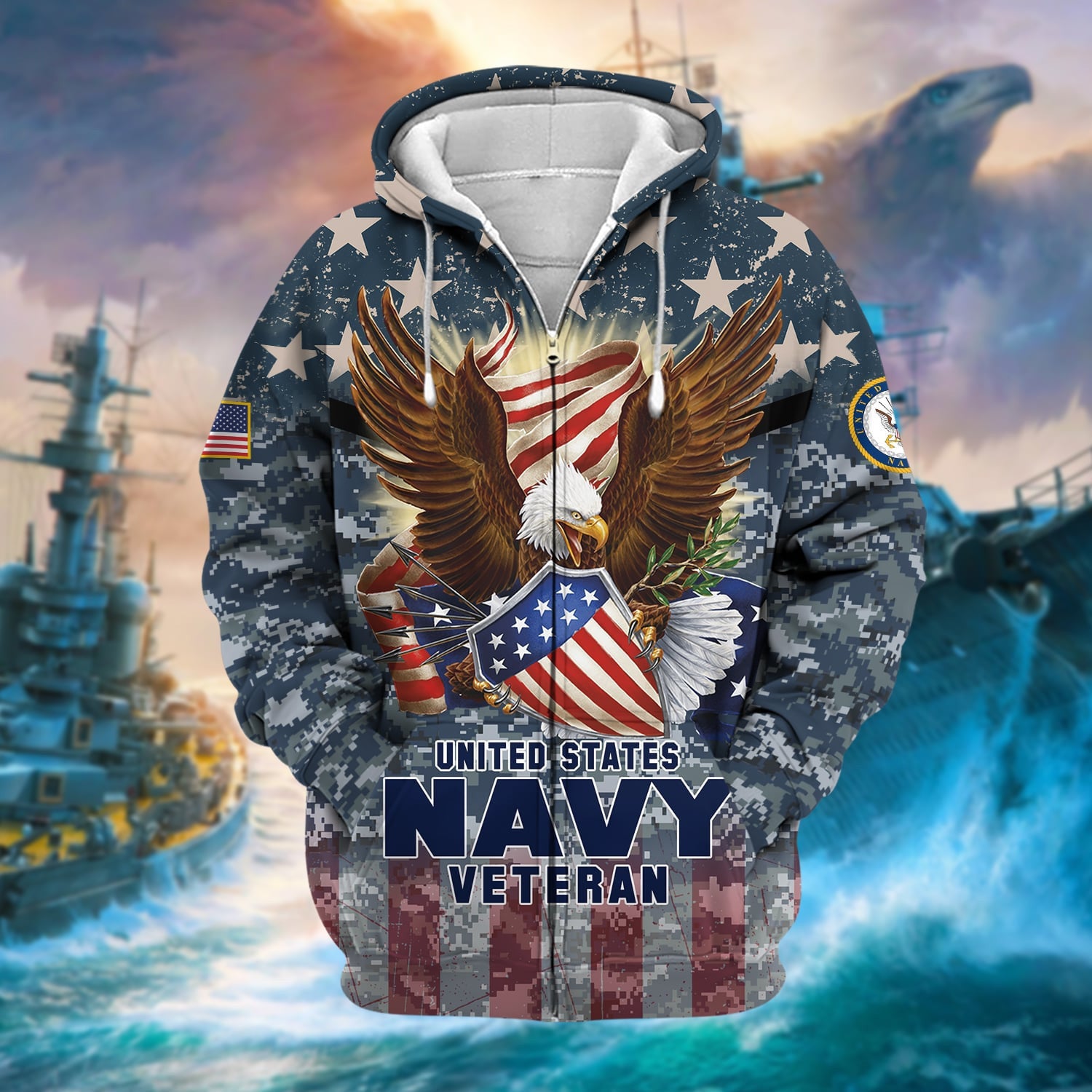 Premium Eagle US Veteran Zip Hoodie