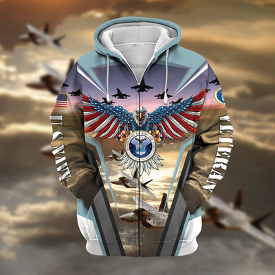 Unique Proudly Served US Veteran Zip Hoodie