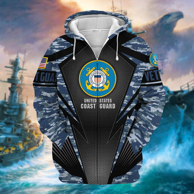 Unique Camo Soldiers Multiservice US Veteran Zip Hoodie