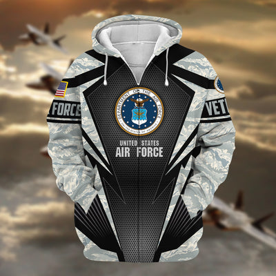Unique Camo Soldiers Multiservice US Veteran Zip Hoodie