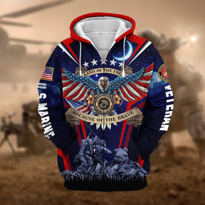 Premium Land Of The Free US Veteran Zip Hoodie