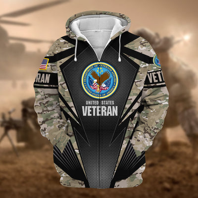 Unique Camo Soldiers Multiservice US Veteran Zip Hoodie