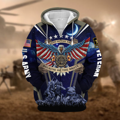 Premium Land Of The Free US Veteran Zip Hoodie