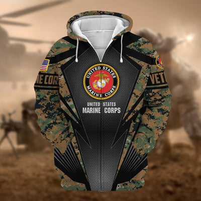 Unique Camo Soldiers Multiservice US Veteran Zip Hoodie