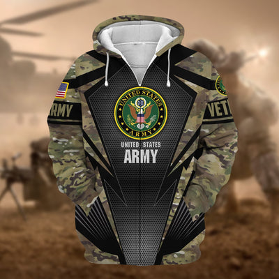 Unique Camo Soldiers Multiservice US Veteran Zip Hoodie