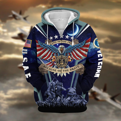 Premium Land Of The Free US Veteran Zip Hoodie
