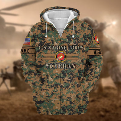 Unique Camo Soldiers US Veteran Zip Hoodie