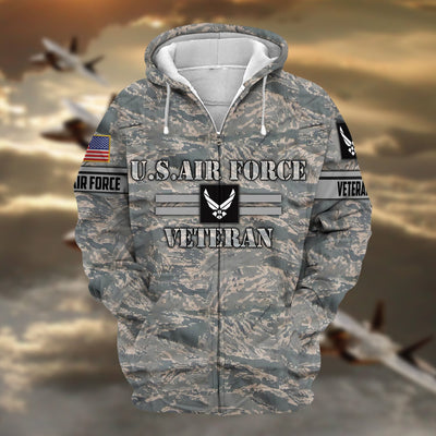 Unique Camo Soldiers US Veteran Zip Hoodie