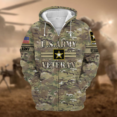 Unique Camo Soldiers US Veteran Zip Hoodie
