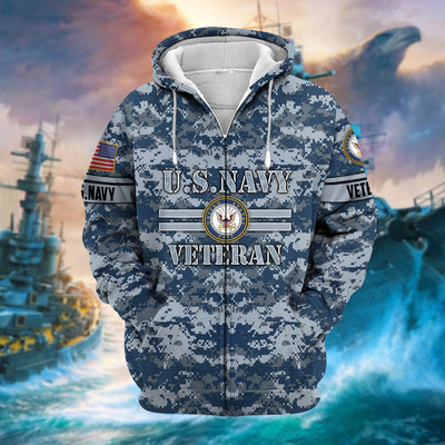 Unique Camo Soldiers US Veteran Zip Hoodie