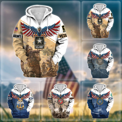 Premium Multiple Services US Veteran Zip Hoodie
