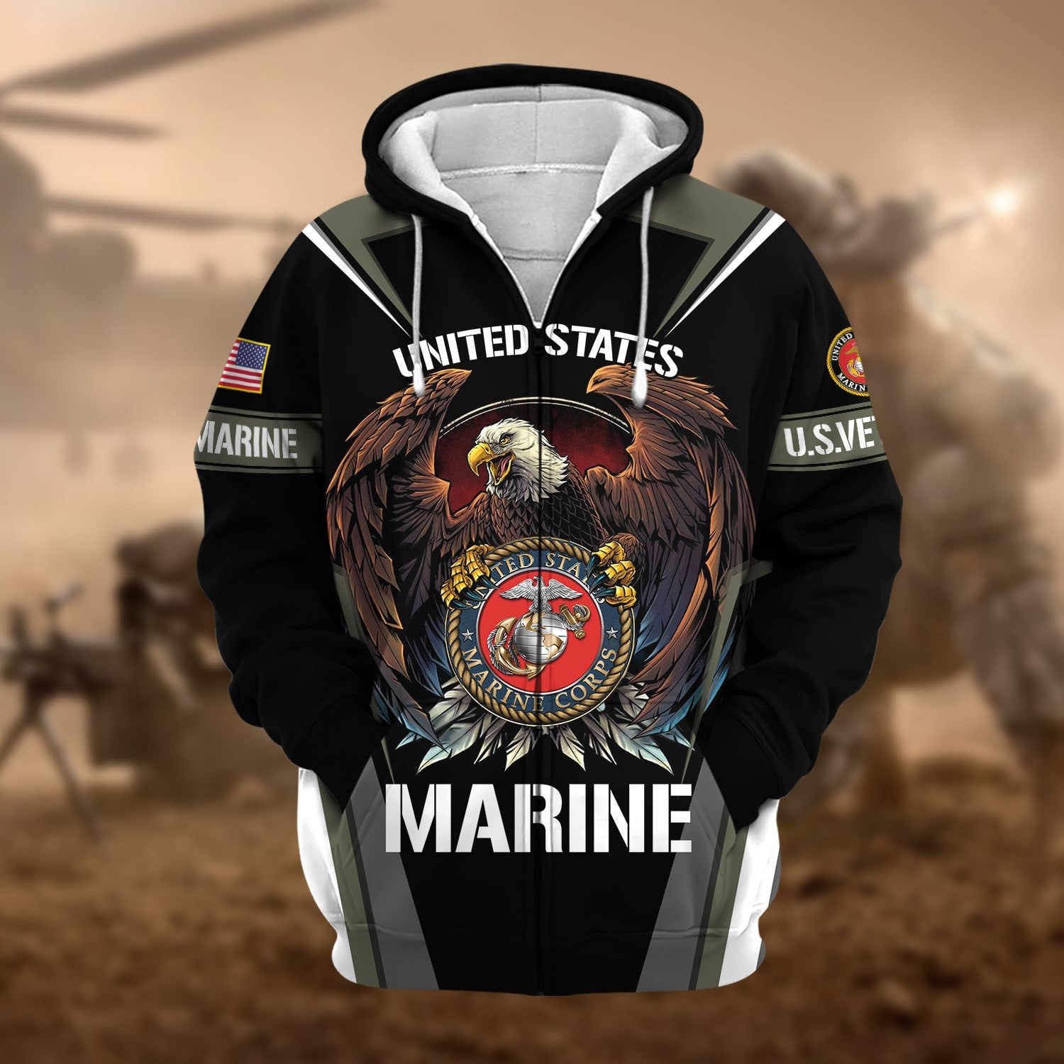 Premium Honoring All Who Served US Veteran Zip Hoodie