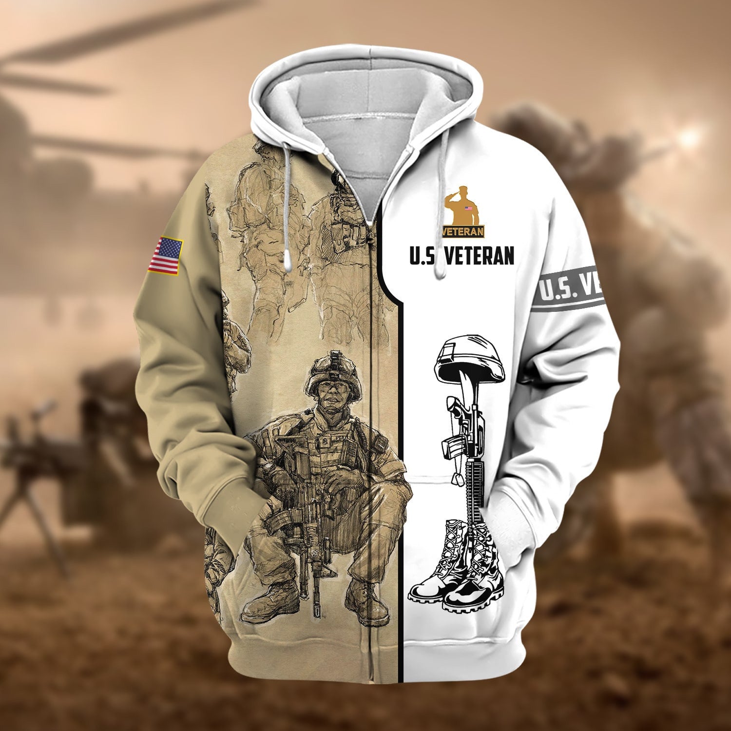 Premium Proudly Served US Veteran Zip Hoodie