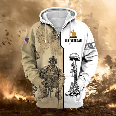Premium Proudly Served US Veteran Zip Hoodie