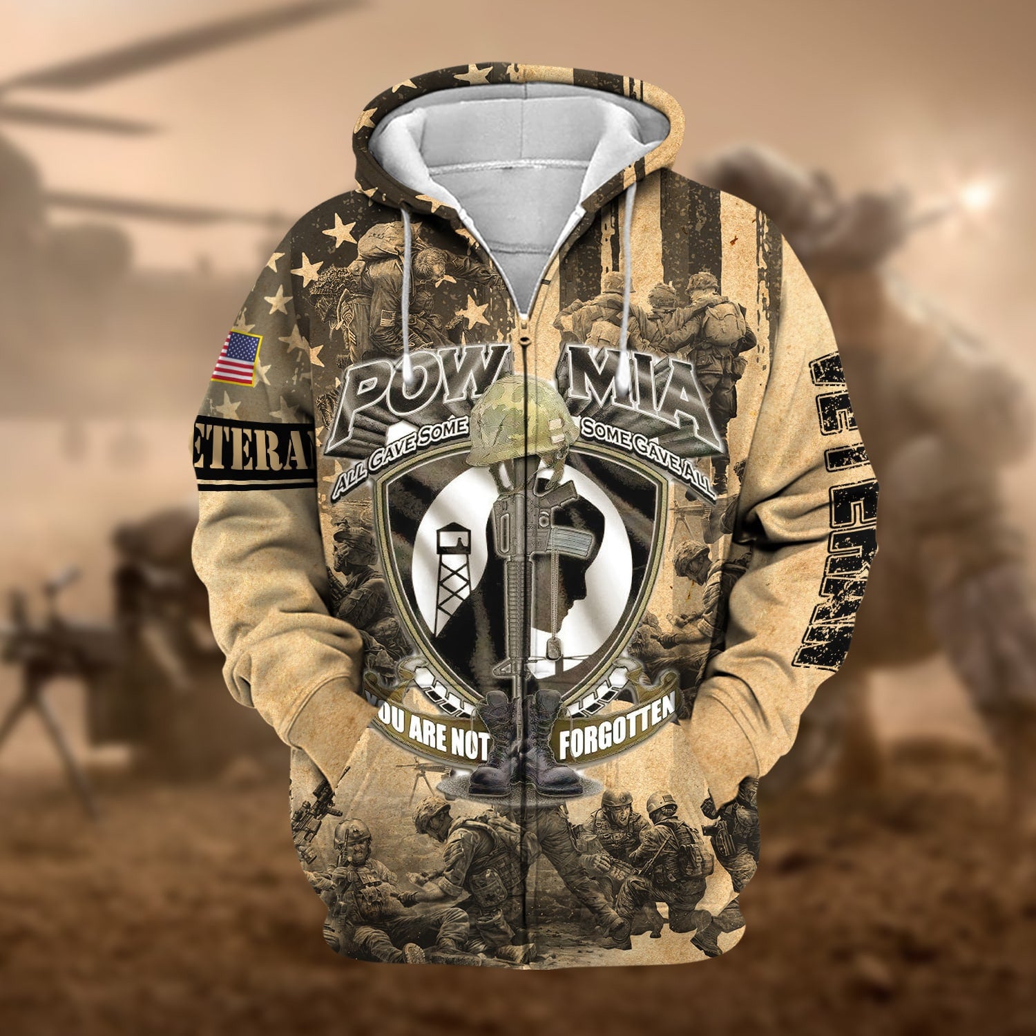 Premium Pow Mia US Veteran Zip Hoodie