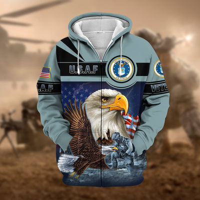 Unique US Veteran Eagle Zip Hoodie