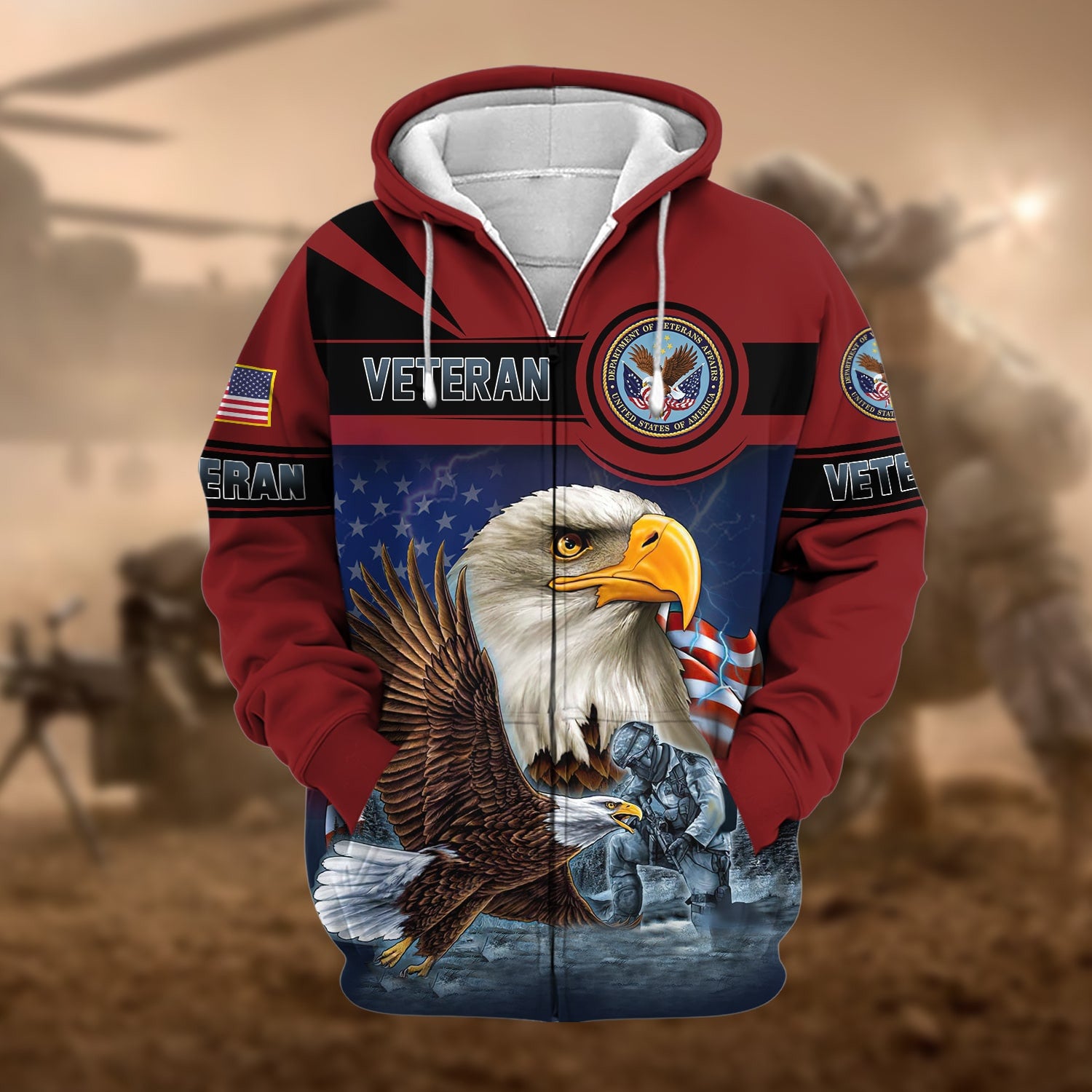 Unique US Veteran Eagle Zip Hoodie