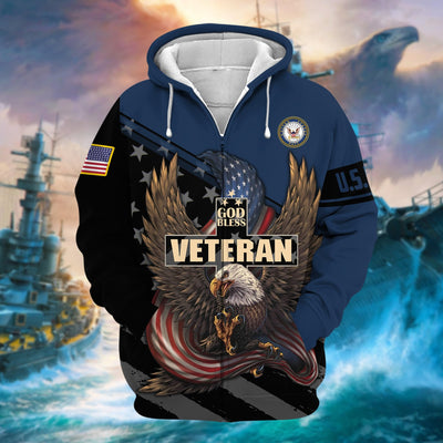 Premium God Bless US Veteran Zip Hoodie