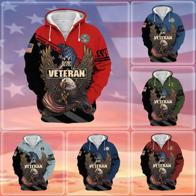 Premium God Bless US Veteran Zip Hoodie