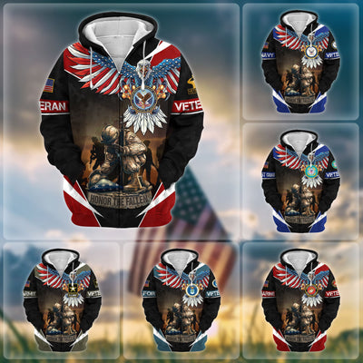 Premium Honor The Fallen US Veteran Zip Hoodie