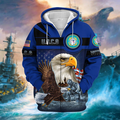 Unique US Veteran Eagle Zip Hoodie