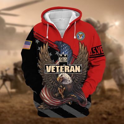 Premium God Bless US Veteran Zip Hoodie