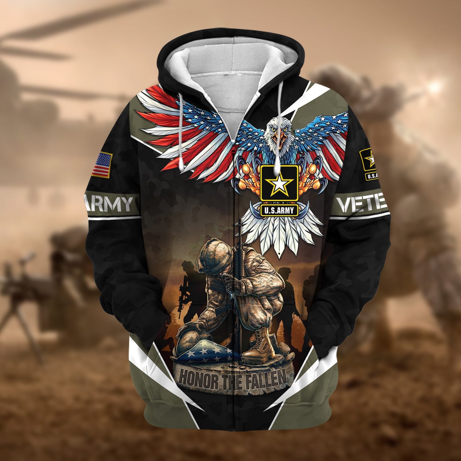 Premium Honor The Fallen US Veteran Zip Hoodie