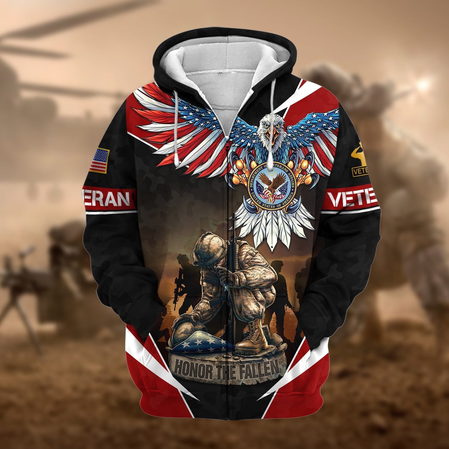 Premium Honor The Fallen US Veteran Zip Hoodie