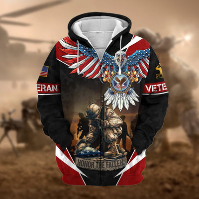 Premium Honor The Fallen US Veteran Zip Hoodie