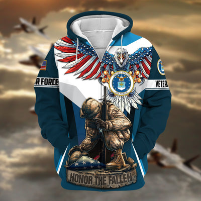Premium Honor The Fallen US Veteran Zip Hoodie