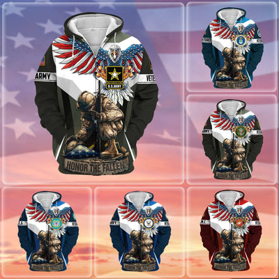 Premium Honor The Fallen US Veteran Zip Hoodie