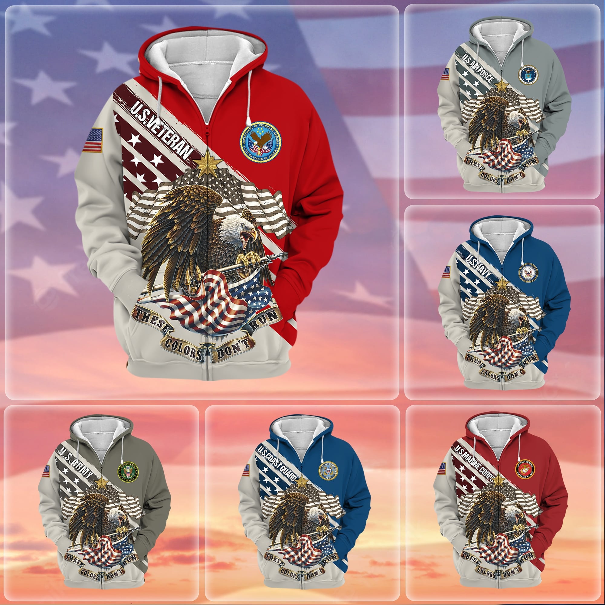 Premium These Colors Don't Run US Veteran Zip Hoodie