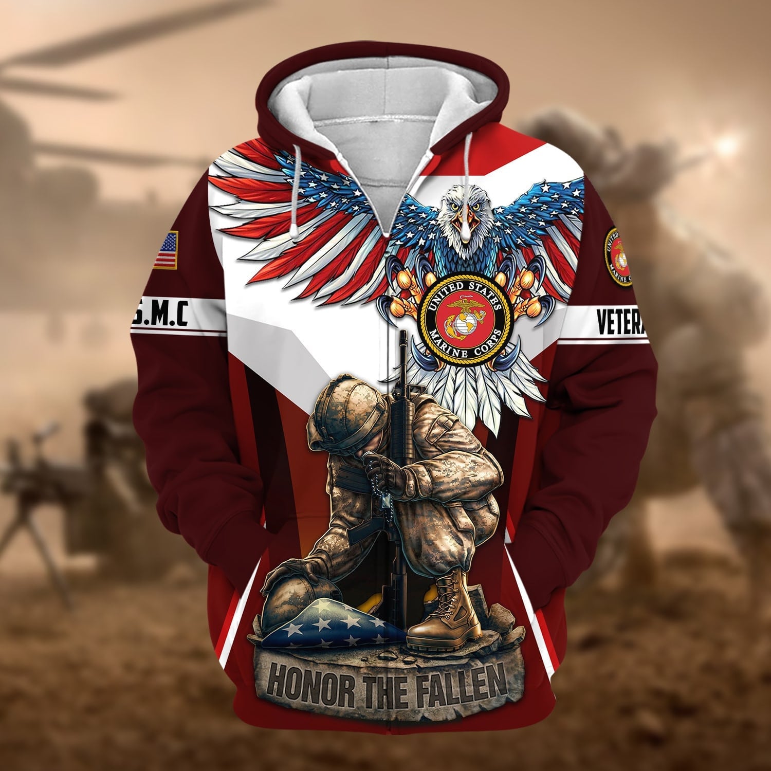 Premium Honor The Fallen US Veteran Zip Hoodie