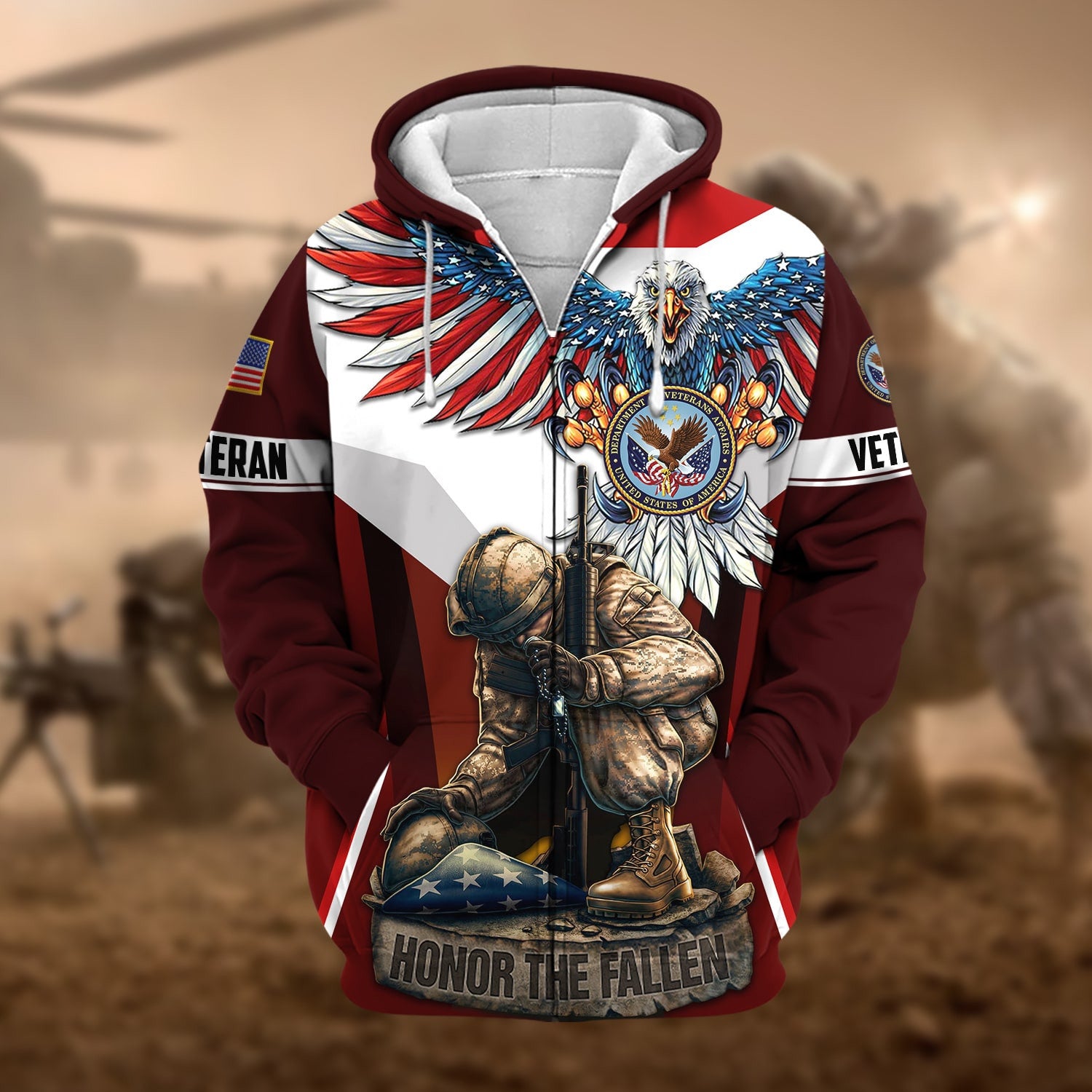 Premium Honor The Fallen US Veteran Zip Hoodie
