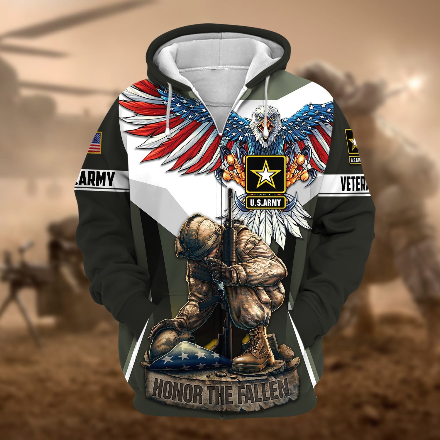 Premium Honor The Fallen US Veteran Zip Hoodie