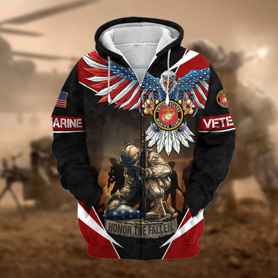 Premium Honor The Fallen US Veteran Zip Hoodie