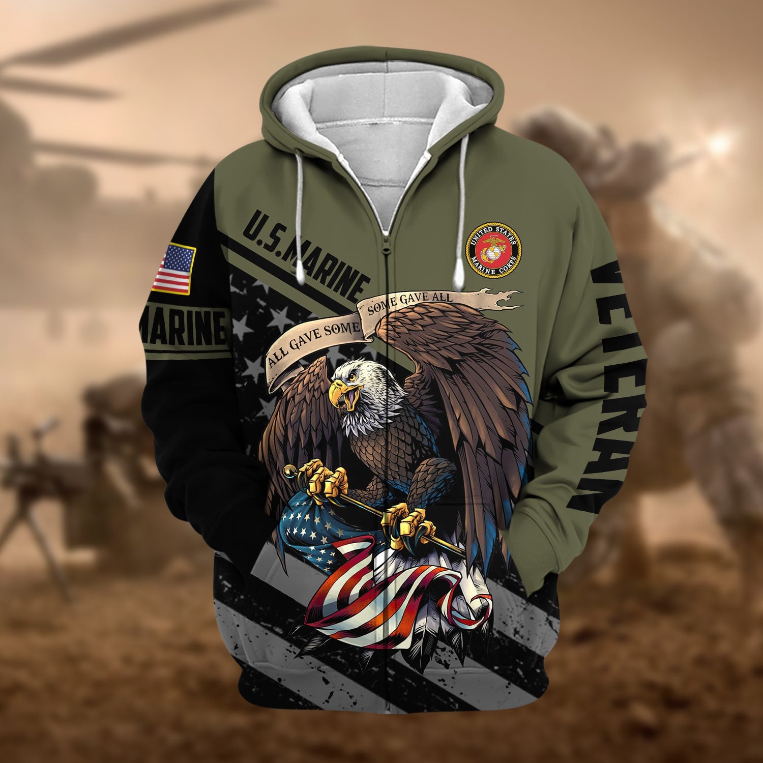Premium All Gave Some Some Gave All US Veteran Zip Hoodie