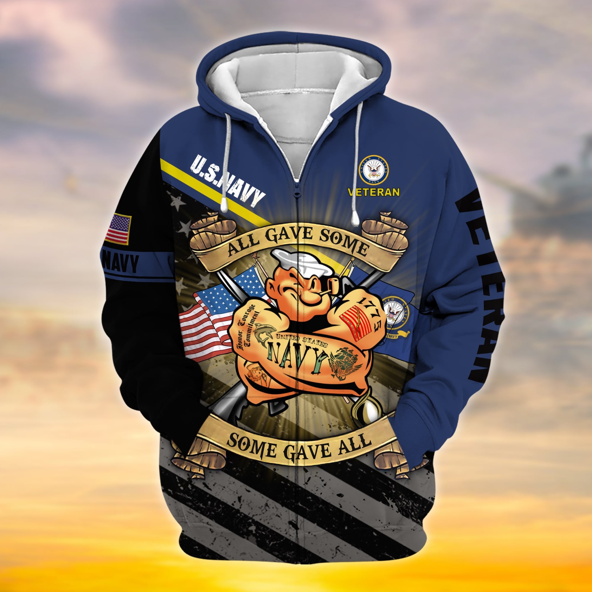 Premium Proudly Served Multiservice US Veteran Zip Hoodie