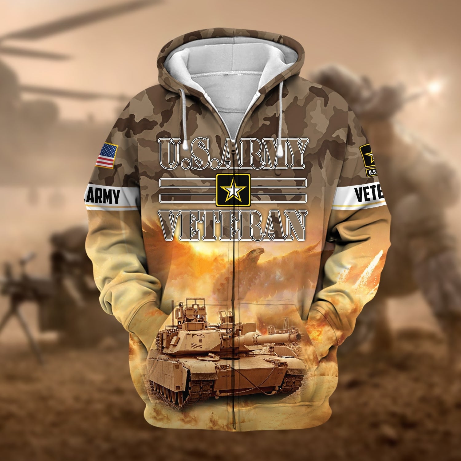 Premium Proudly Served Multiservice US Veteran Zip Hoodie