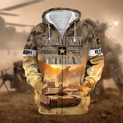 Premium Proudly Served Multiservice US Veteran Zip Hoodie