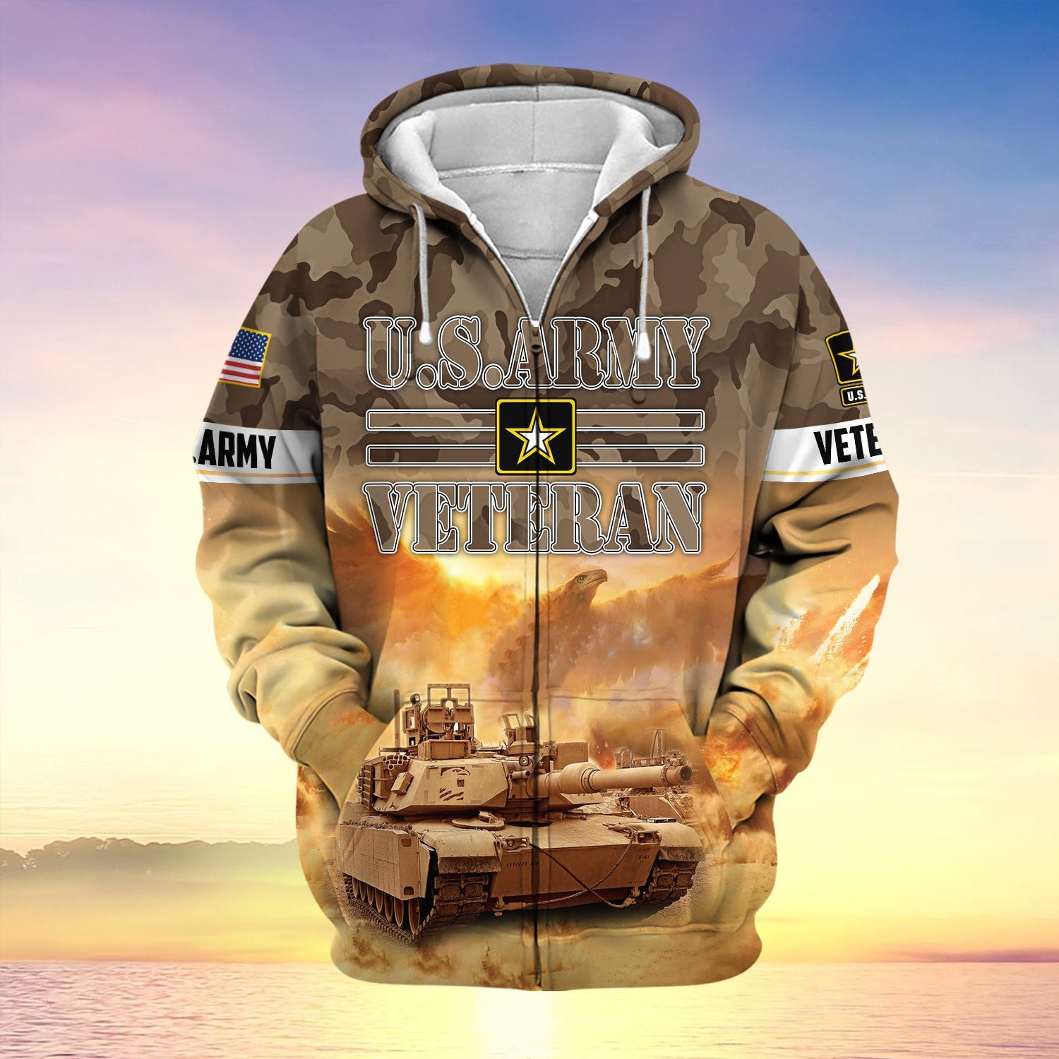 Premium Proudly Served Multiservice US Veteran Zip Hoodie