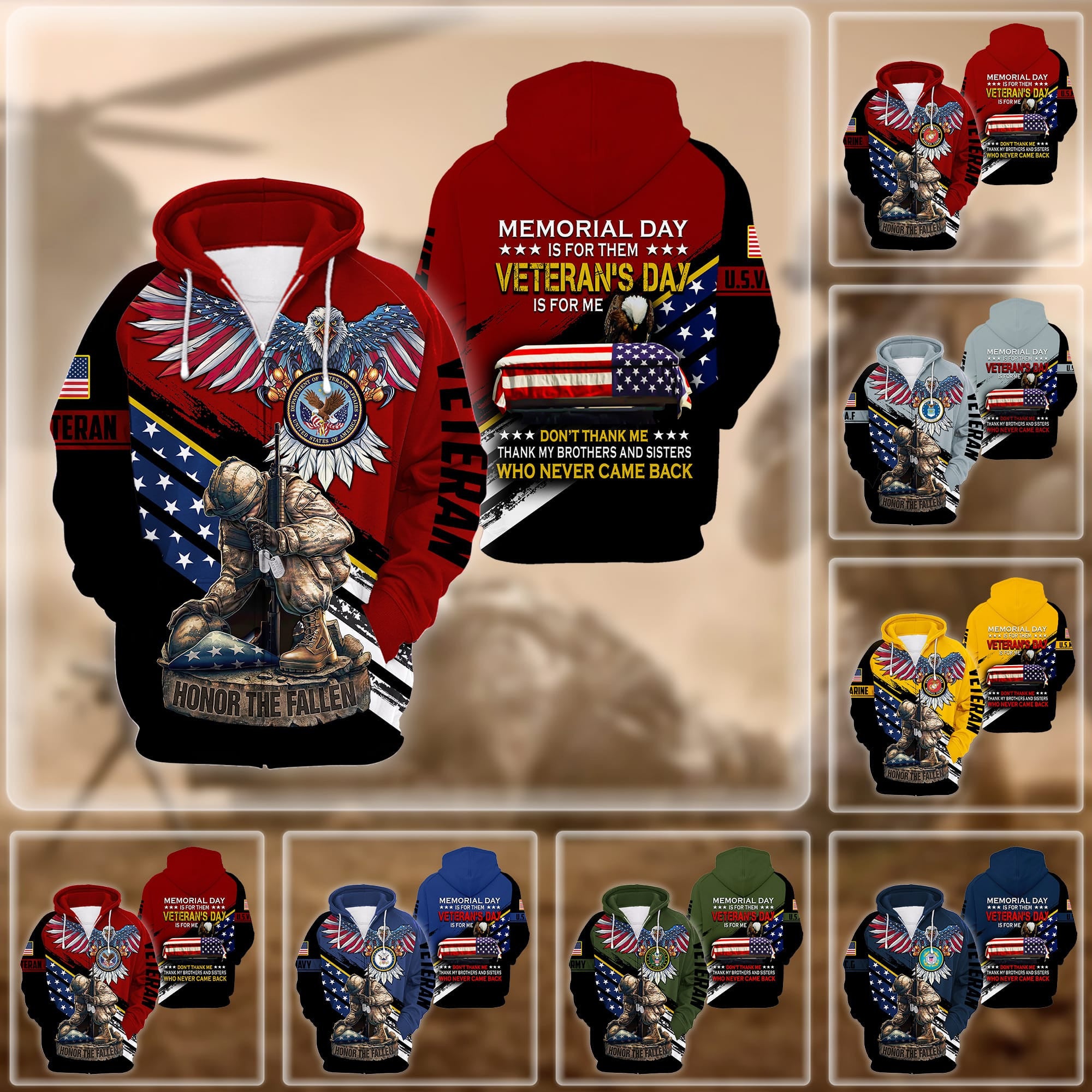 Premium Memorial Day Is For Them US Veteran Zip Hoodie