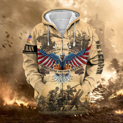 Premium Land Of The Free US Veteran Zip Hoodie