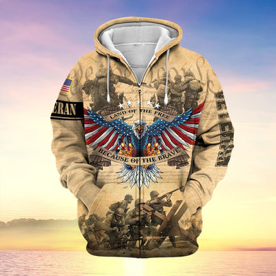 Premium Land Of The Free US Veteran Zip Hoodie