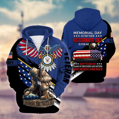 Premium Memorial Day Is For Them US Veteran Zip Hoodie